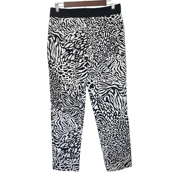 Anne Klein Black & Cream Animal Print Stretch Pants Elastic Waist Pockets Size S - Picture 2 of 11